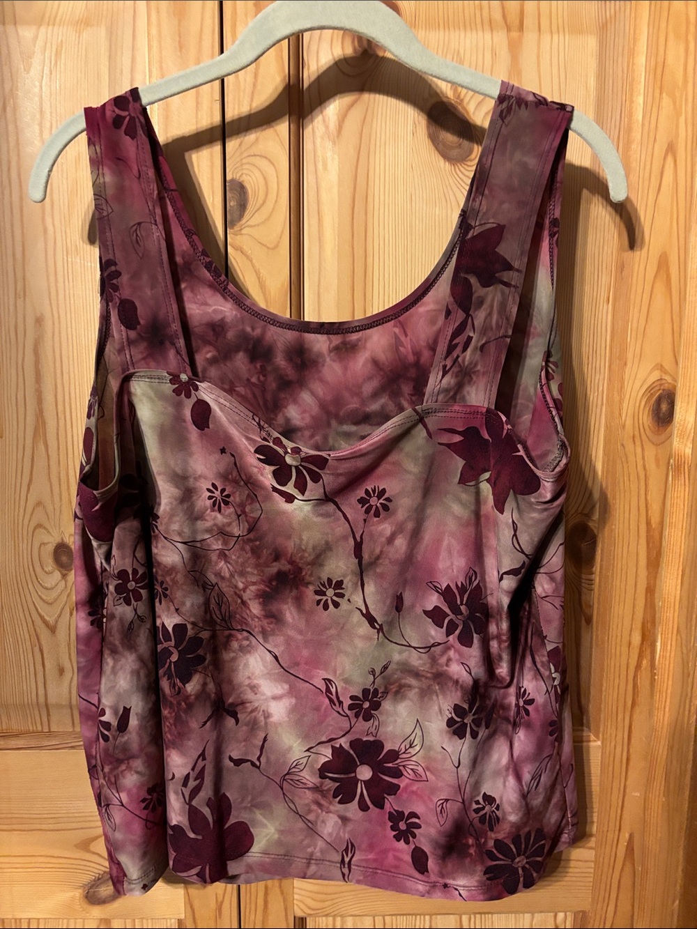 Floral Flocked Scoop-Neck Tank Top in Mauve Pink